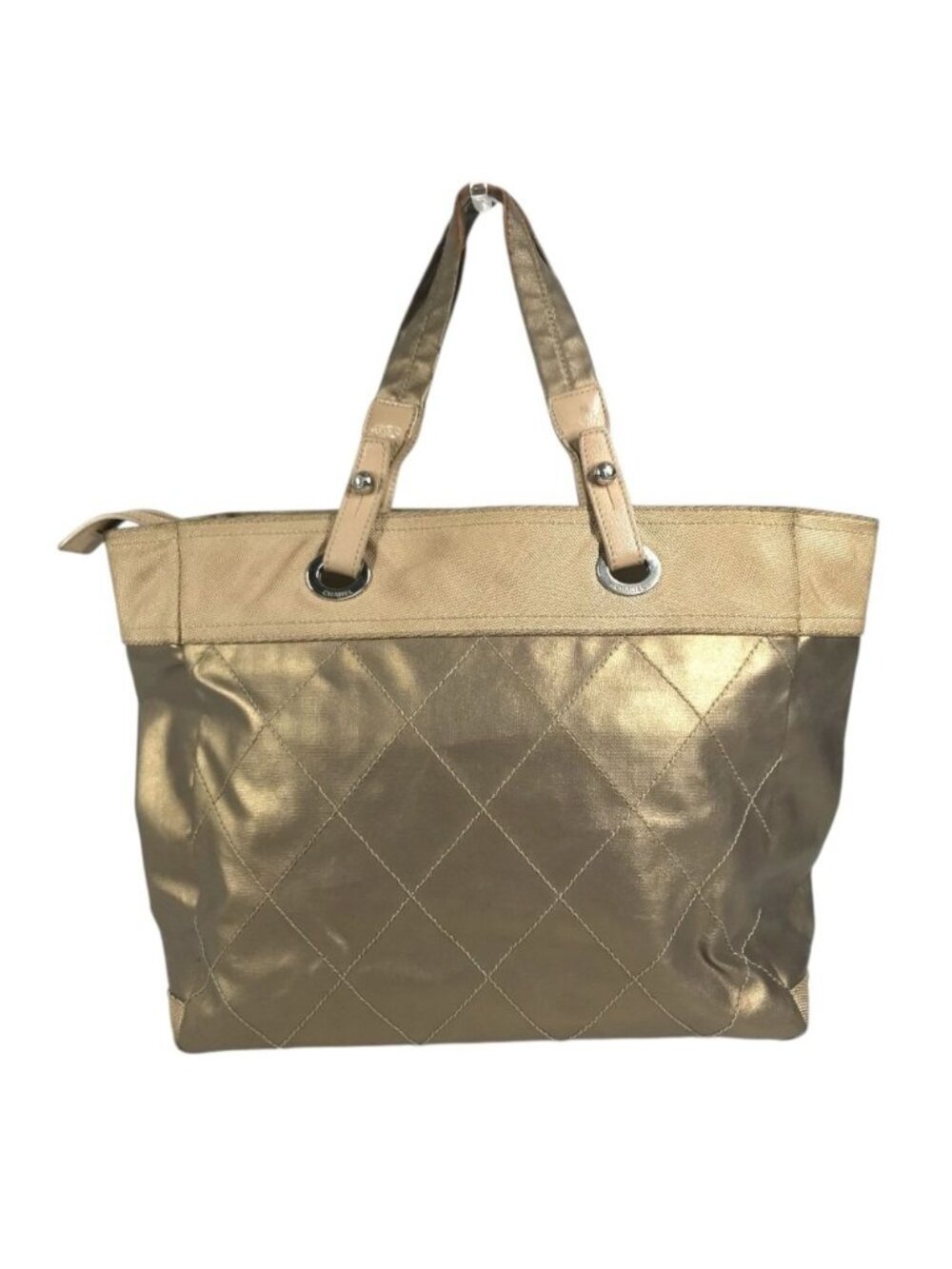 Chanel Shoulder Bag Paris Biarritz MM Leather Canvas Gold